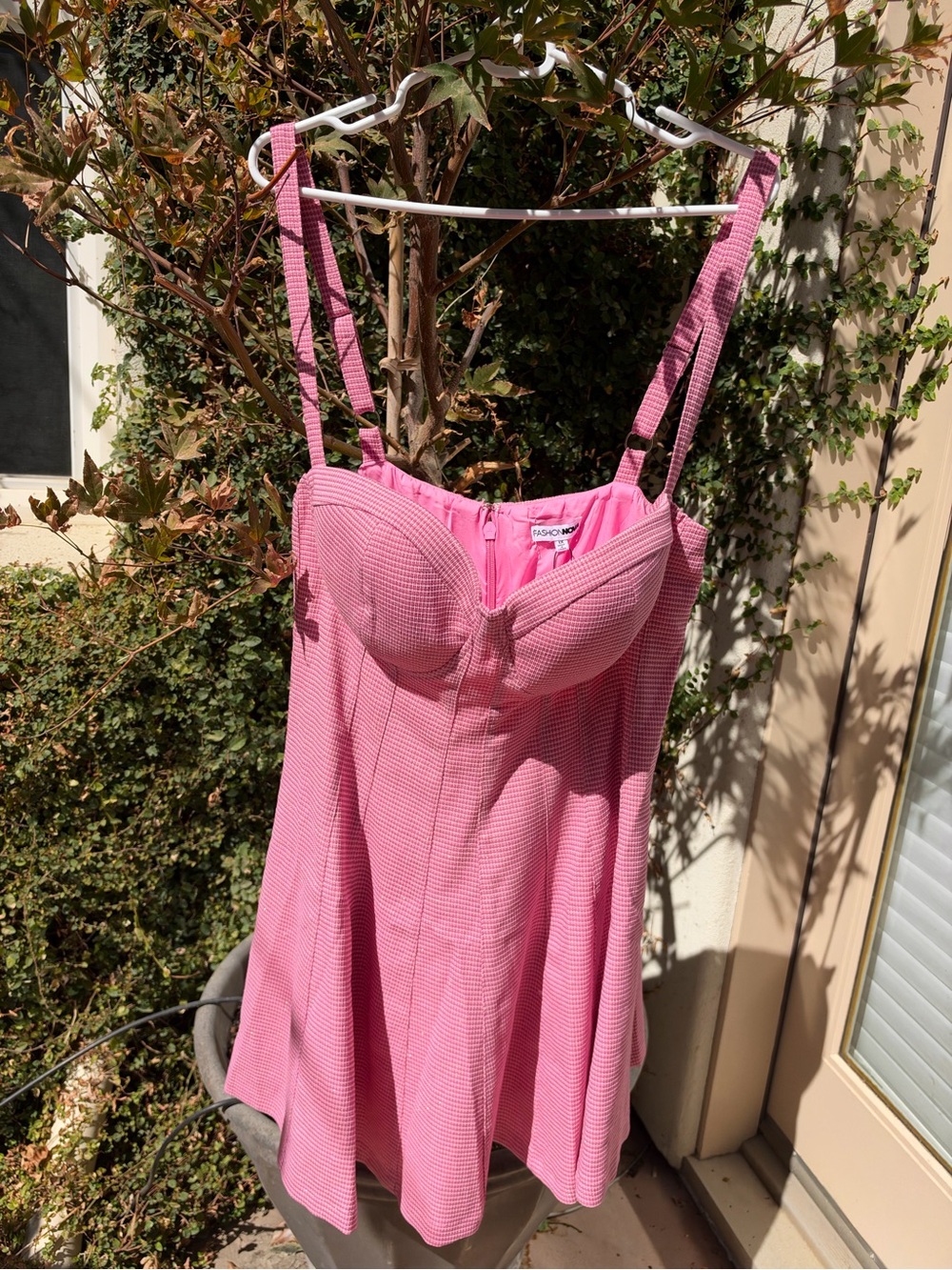 Fashion Nova Pink Gingham Bustier mini Dress with Adjustable Straps